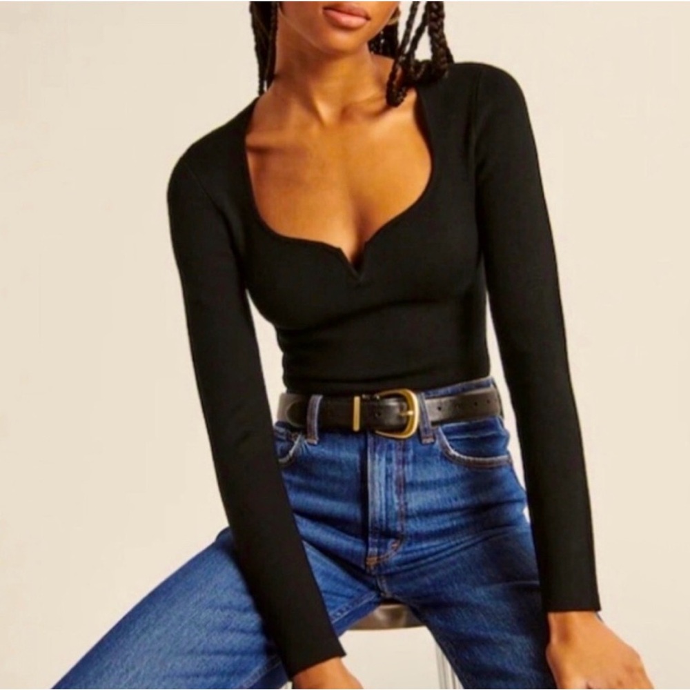 Abercrombie & Fitch Ribbed Sweetheart Bodysuit Black S NWT Coquette Fitted Top